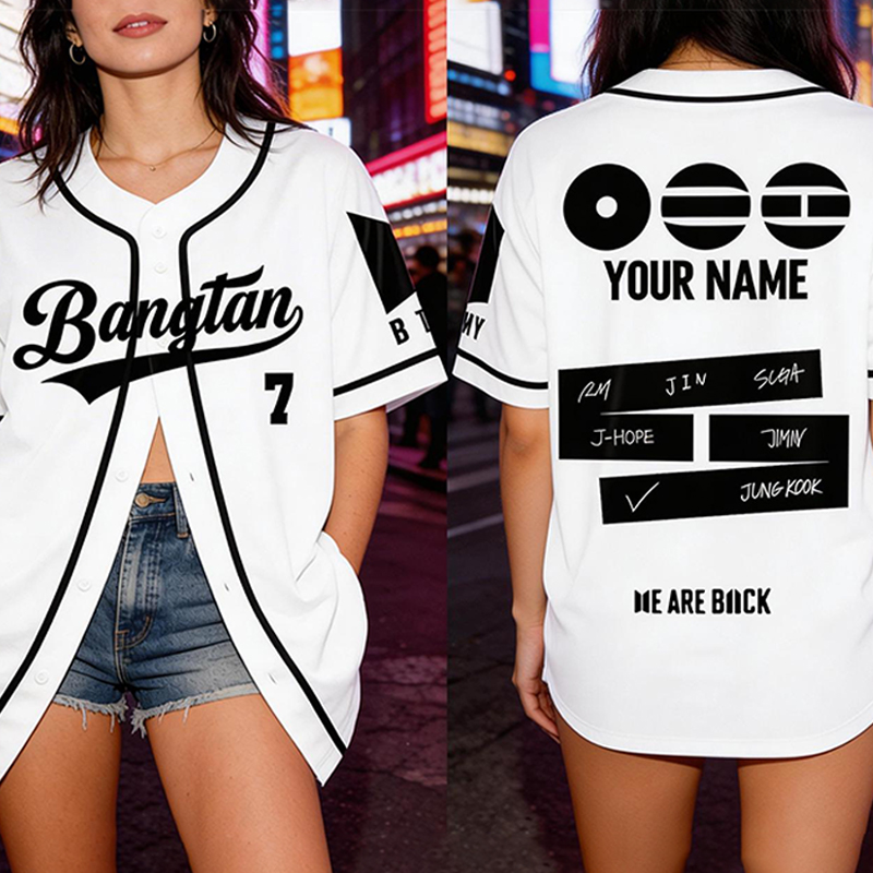 Personalized BTS Kpop Baseball Jersey Unisex Banggtan Fan Merch Custom Army Fan Lovers Jersey BTS 2026 Arirang World Tour Merch Jersey
