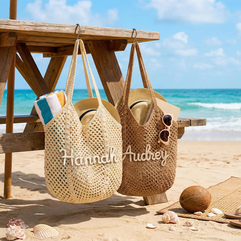 Personalized Beach Tote Bags Bridesmaid Gift Bag Crochet Beach Totes Bachelorette Party Gift Bags Wedding Party Gifts Mother's Day Gift