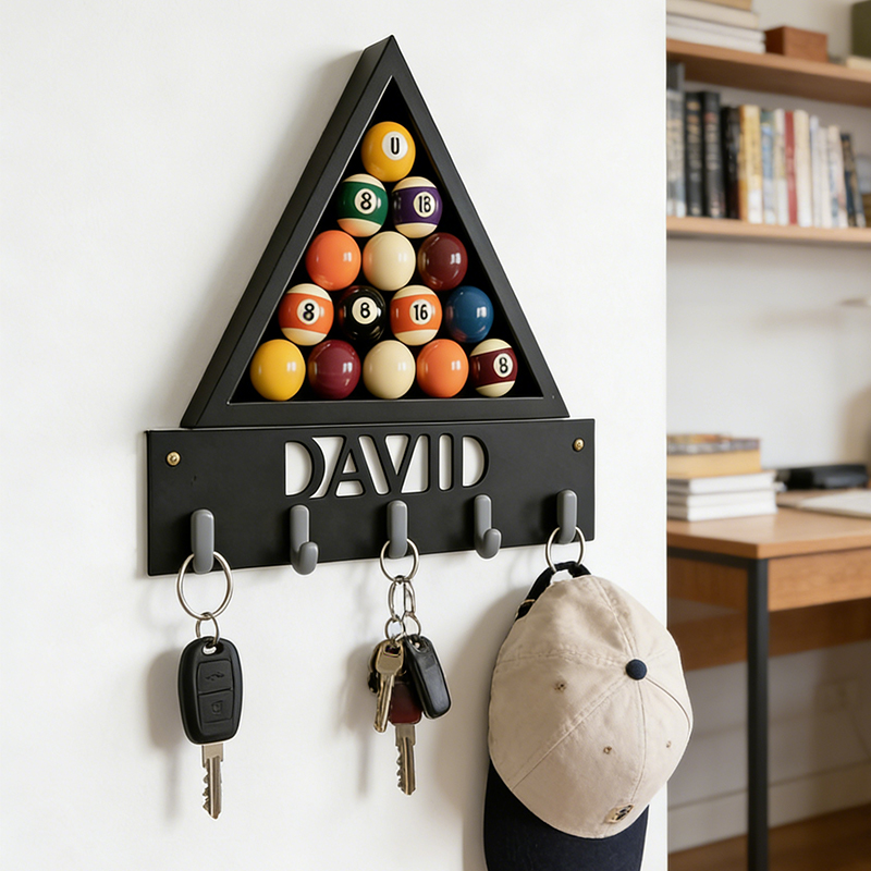 Personalized Billiards 3D Printed Key Holder with Custom Name for Billiards Enthusiasts