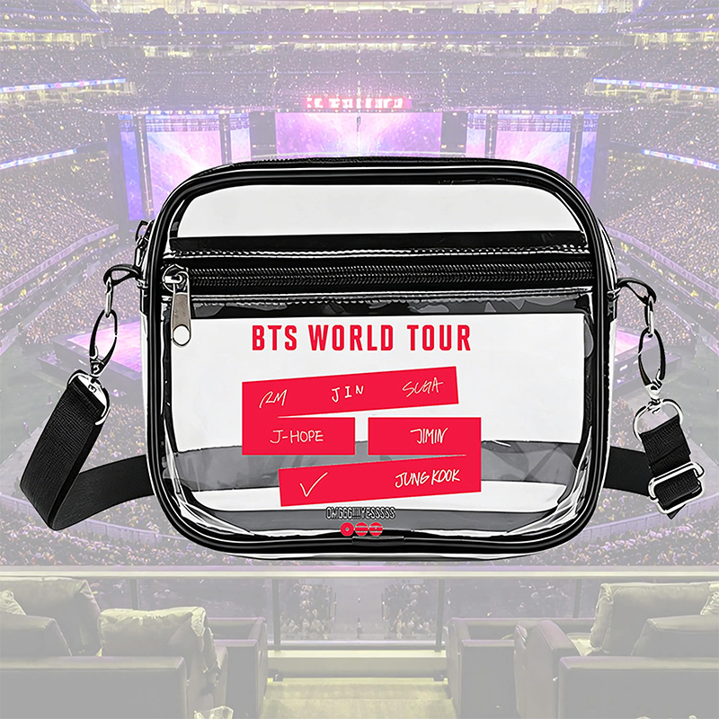Personalized BTS Clear Crossbody Bag Custom K-Pop Concert Transparent Stadium Bag Bangtan Army Bag for Women Girls Fans Concert Gift