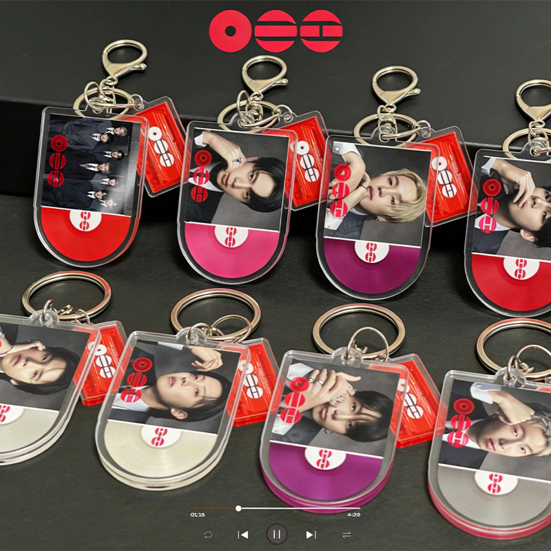 Personalized BTS Member Acrylic Keychain K-Pop Vinyl Record Cassette Charm Bangtan Boys Merch Gift for ARMY Cute Key Accessory Red Purple Vinyl Keyring