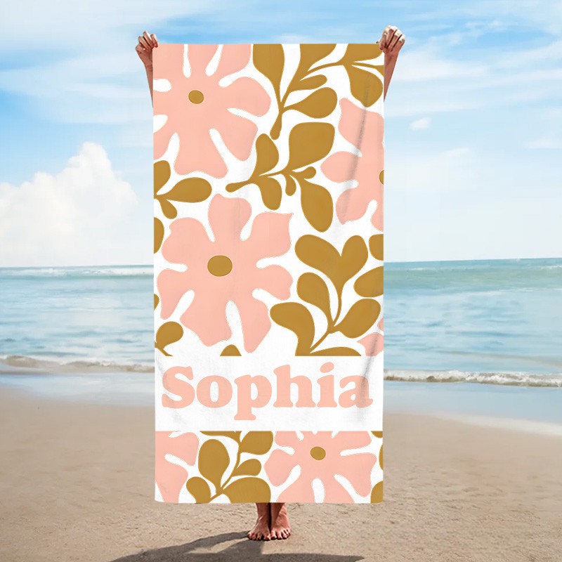 Personalized Yellow Danish Flower Kids Beach Towel with Name Beach Party Travel Birthday Gift for Kids