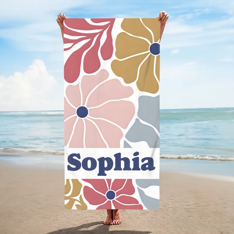 Personalized Yellow Danish Flower Kids Beach Towel with Name Beach Party Travel Birthday Gifts for Kids