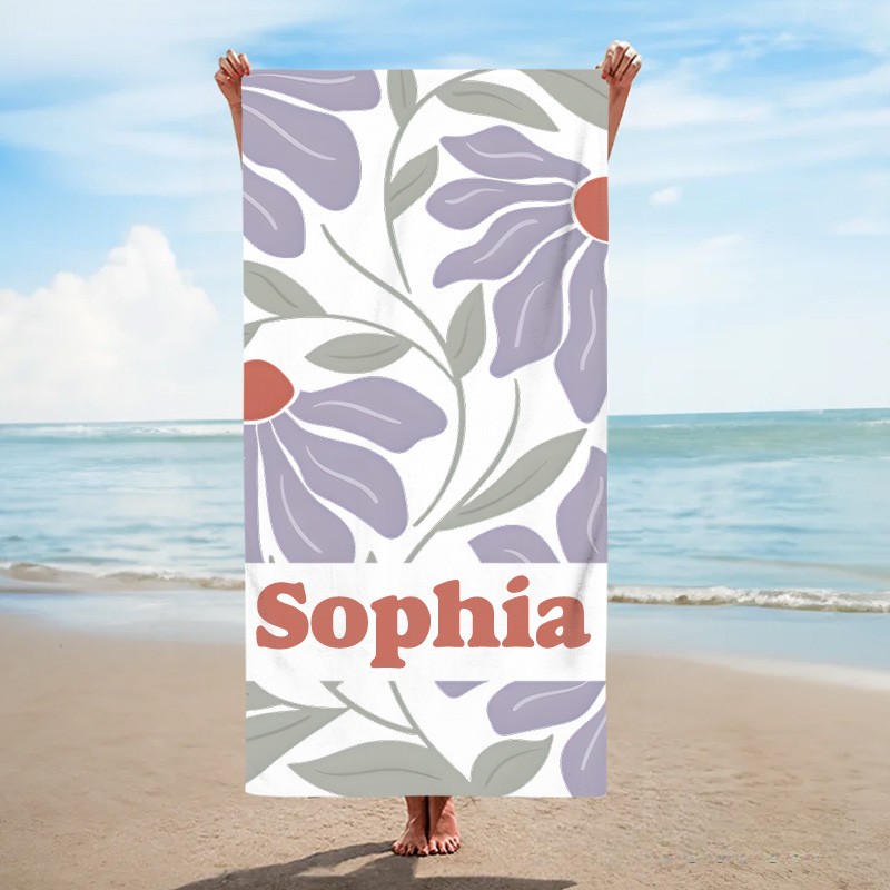 Personalized Danish Flower Kids Beach Towel with Name Beach Party Travel Birthday Gifts for Kids