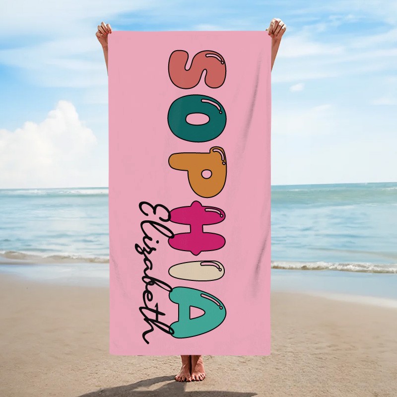 Personalized Kids Name Beach Towel Gift for Kids Colored Kids Towel
