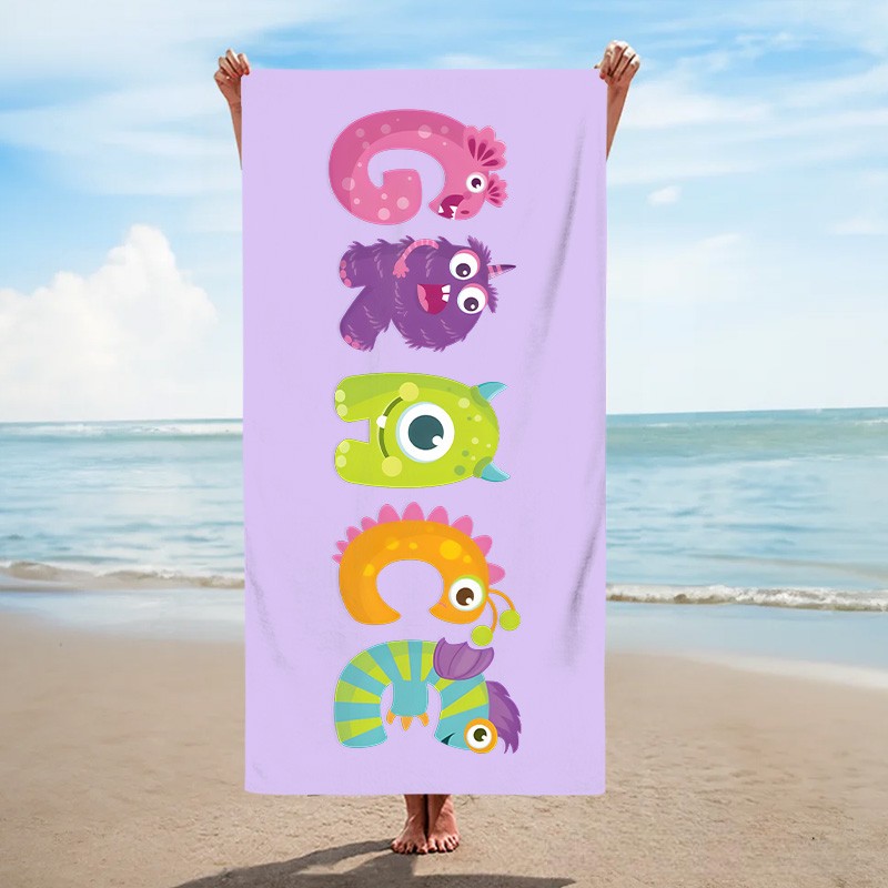 Personalized Multicolor Cartoon Monster Kids with Name Beach Towel Travel Essential Birthday Children's Day Gift for Kids