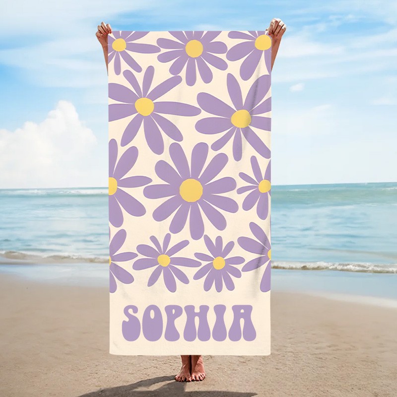 Personalized Girl Beach Towel with Name Gift for Kids Boho Beach Towel