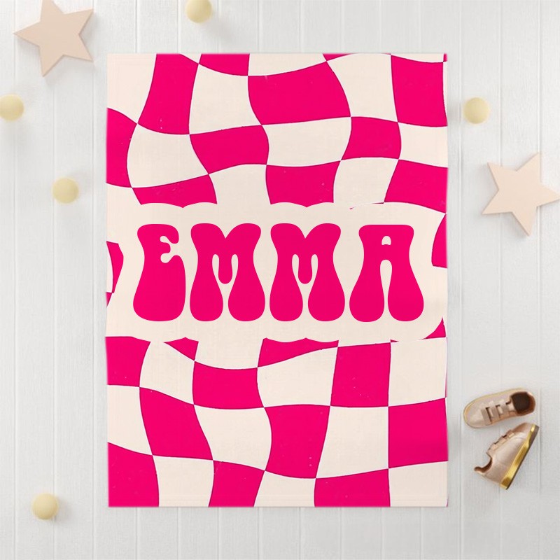 Personalized Checker Pattern in Vintage Rustic Style Kids Blanket with Name Birthday Anniversary Gift