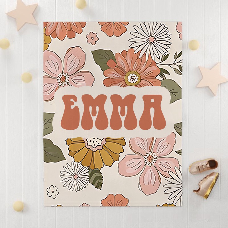 Personalized Kids Flower Retro Blanket with Name Gift Daughter Teen Girl