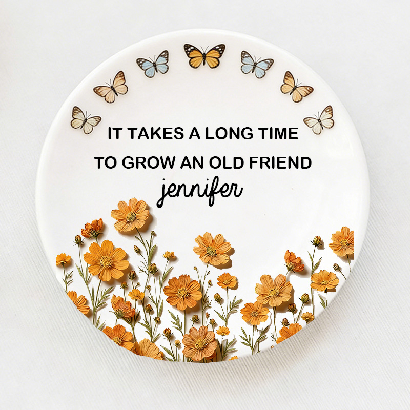 Personalized Bestie Ring Dish Birth Flower Ring Dish for Her Best Friend Gift