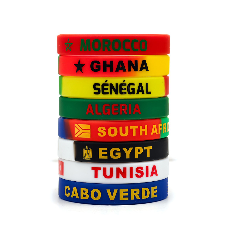 Personalized Country Name and Flag Printed Silicone Band Football Silicone Wristband Team Flag Bracelet Sports Fan Gift Party Favor
