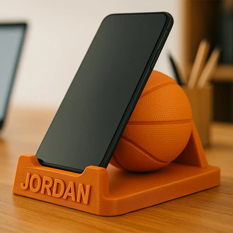 Personalized 3D Printed Basketball Phone Stand with Custom Name for Players and Enthusiasts