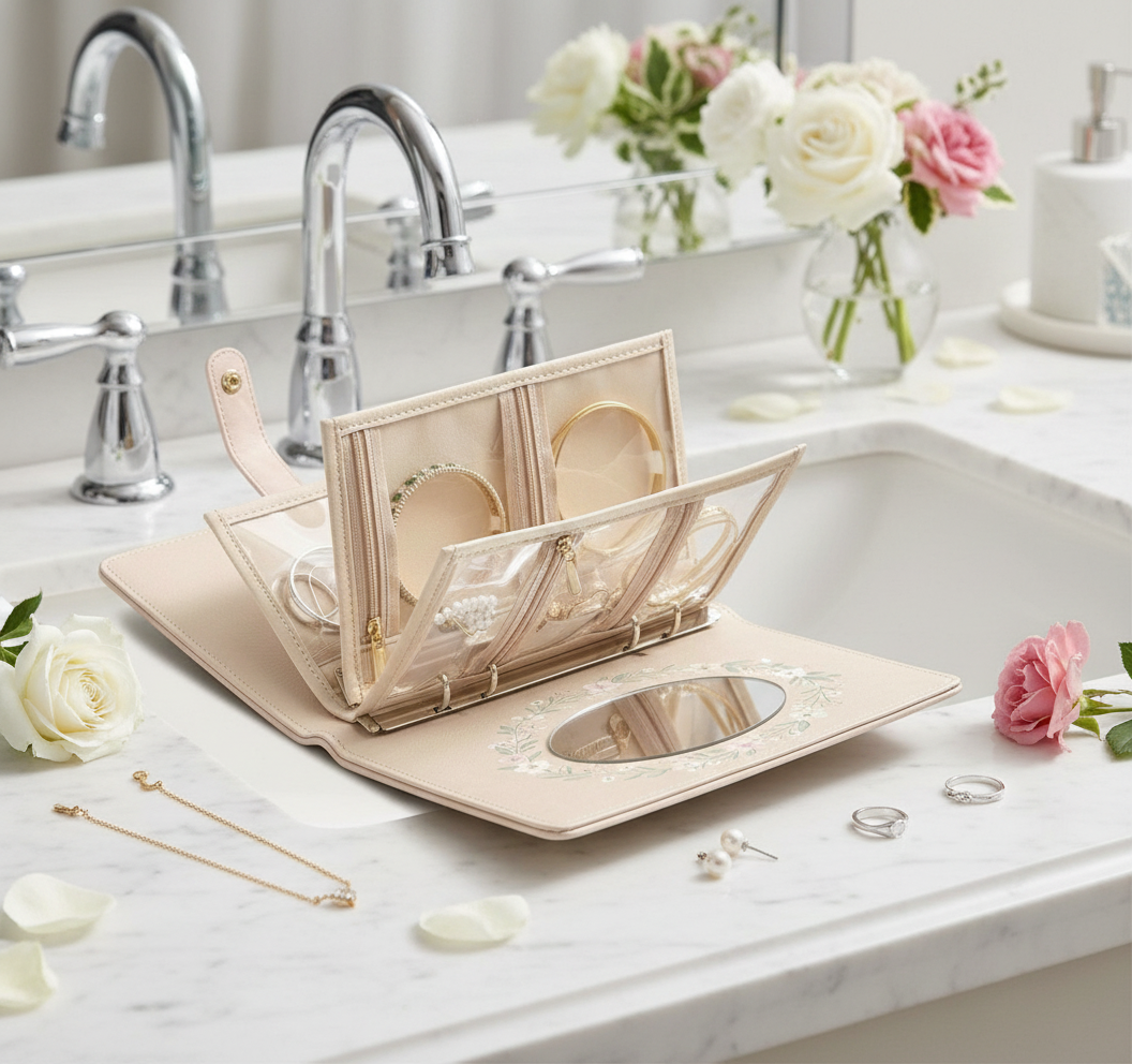 Personalized Floral Jewelry Organizer Book Custom Name and Birth Flower Travel Case with Mirror  Velvet Pages  Modular Storage Gift for Women