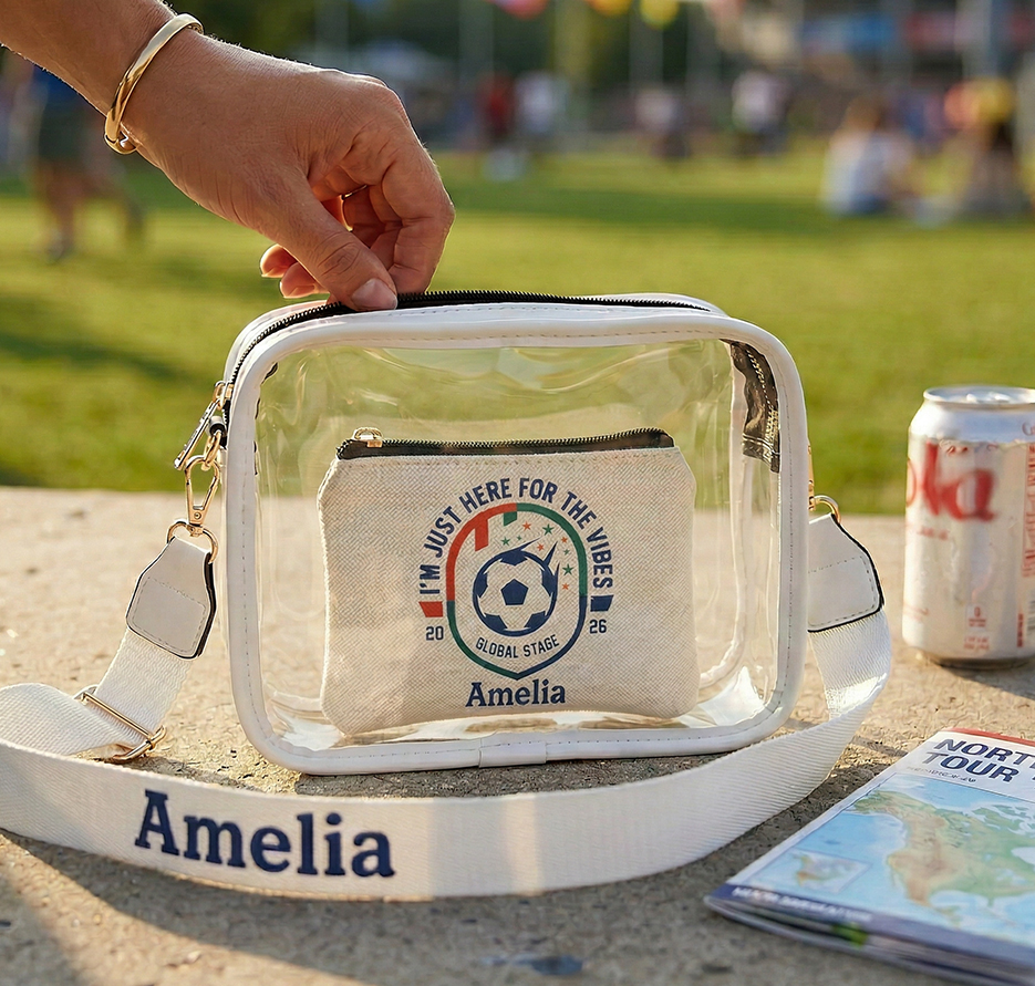 Personalized Clear Stadium Bag Custom Name Transparent Crossbody Purse Approved for Sports and  Concert Events with Inner Pouch 2026 Soccer Tournament Clear Bag Stadium Bag for North America Soccer Tour 2026