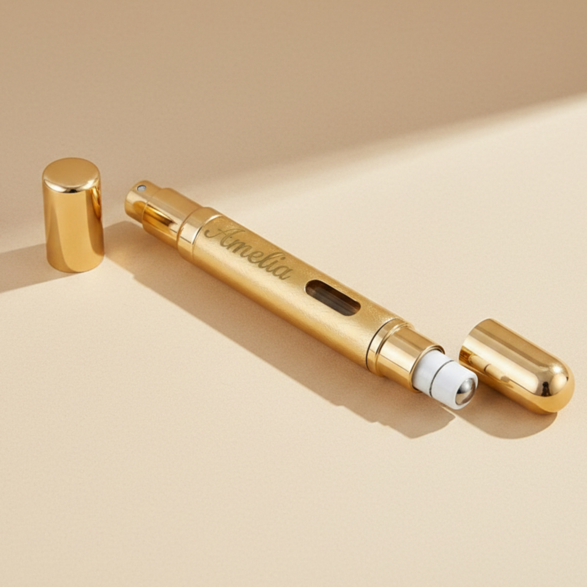 Personalized Perfume Atomizer Bottle Custom Name 2 in 1  Spray and Roller Design 12 ml Portable Travel Refillable Glass Aluminum Bottle