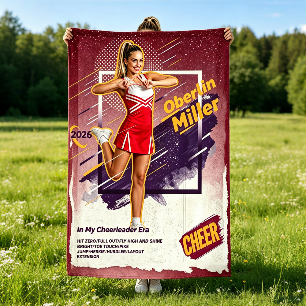 Personalized Cheerleader Era Blanket – Custom Photo Gift for Cheer Girls