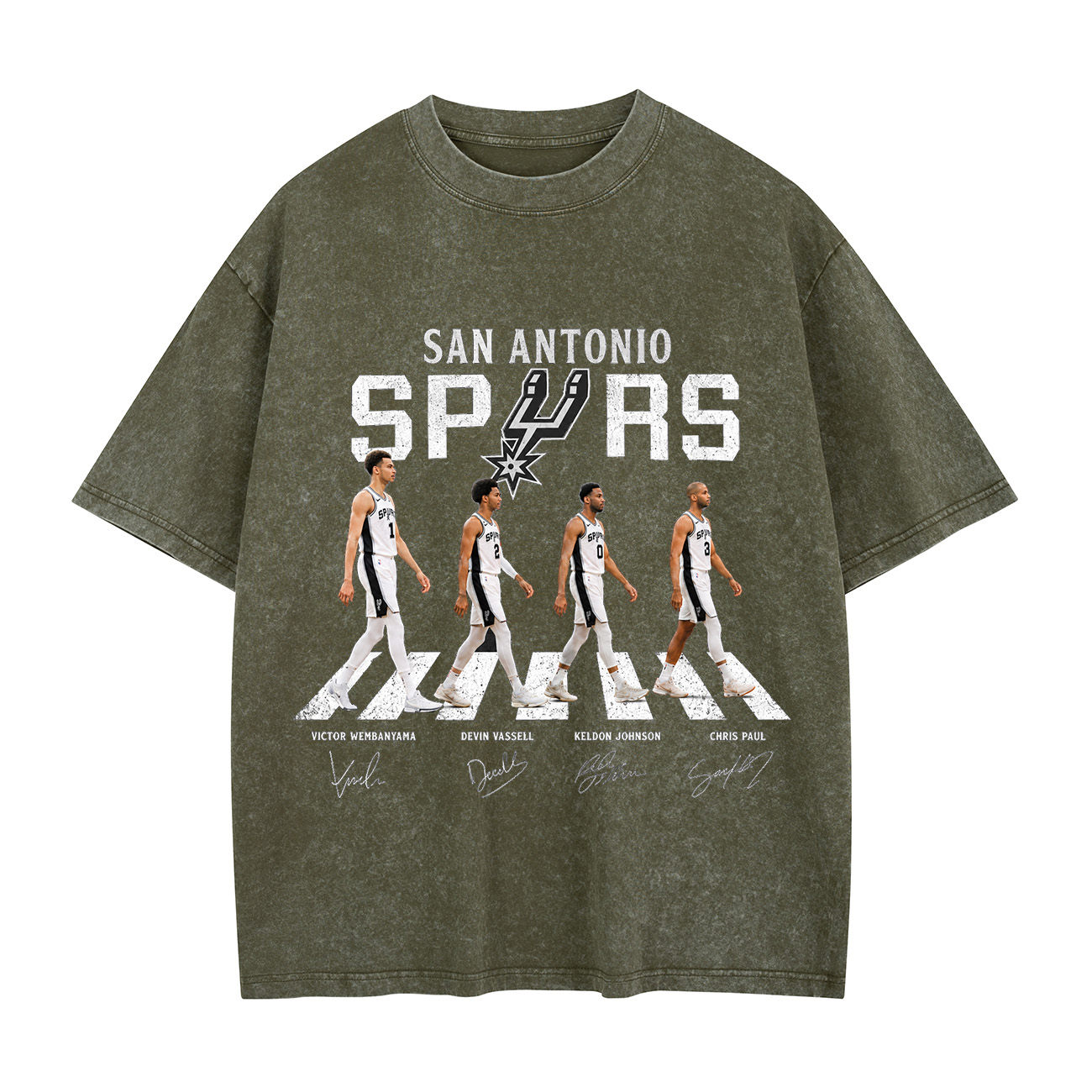 San Antonio Basketball Legends Walking Graphic Washed T-shirt Vintage Rock‑Inspired Streetwear Shirt