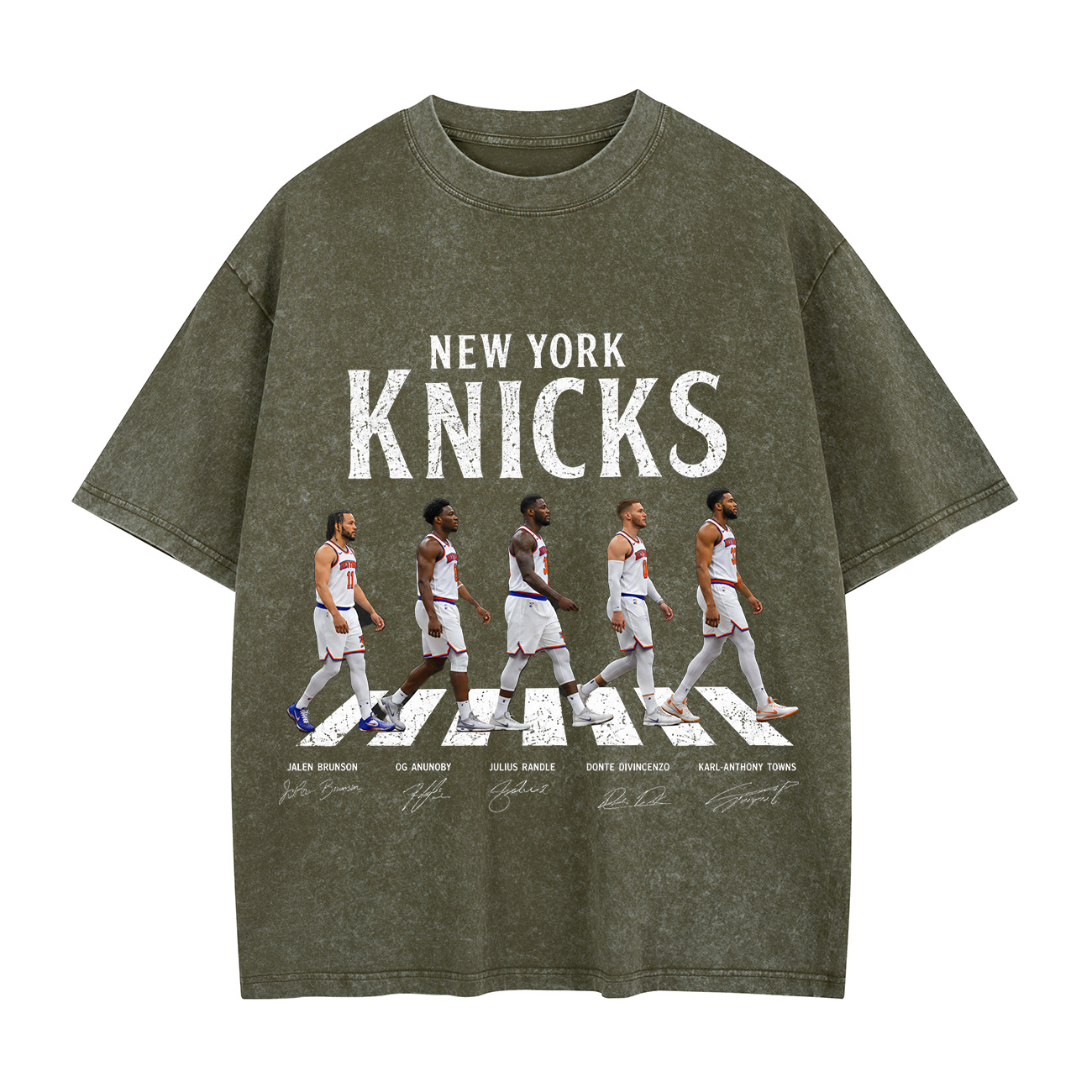 New York Basketball Stars Walking Graphic Washed T-shirt Vintage Rock‑Inspired Street Style Shirt
