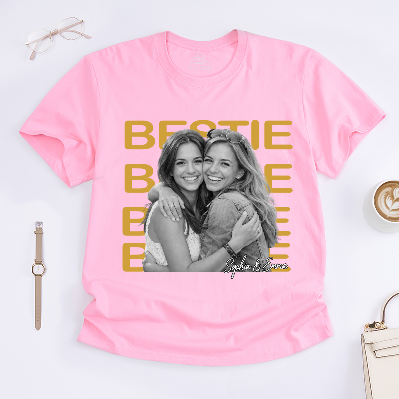 Personalized Bestie T-Shirt Bestie Custom Photo and Name Gift for Friend