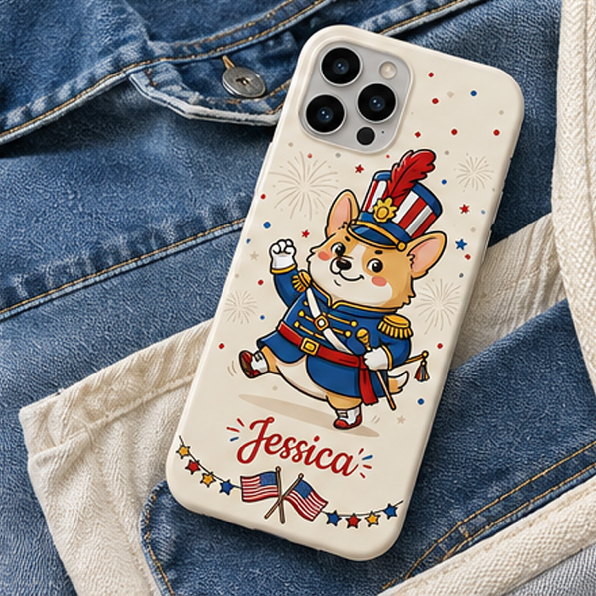 Personalized Patriotic Pet Phone Case – Custom Dog & Name 4th of July Cover