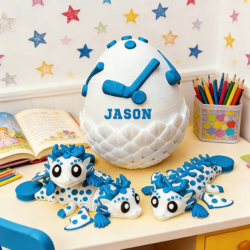 Personalized 3D Printed Ice Hockey Dragon and Egg Toy Set with Custom Name for Kids 