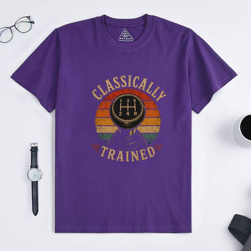 Classically Trained Manual Gear Shift Driver Crew Neck T-Shirt Vintage Style Tee for Stick Shift Car Enthusiasts