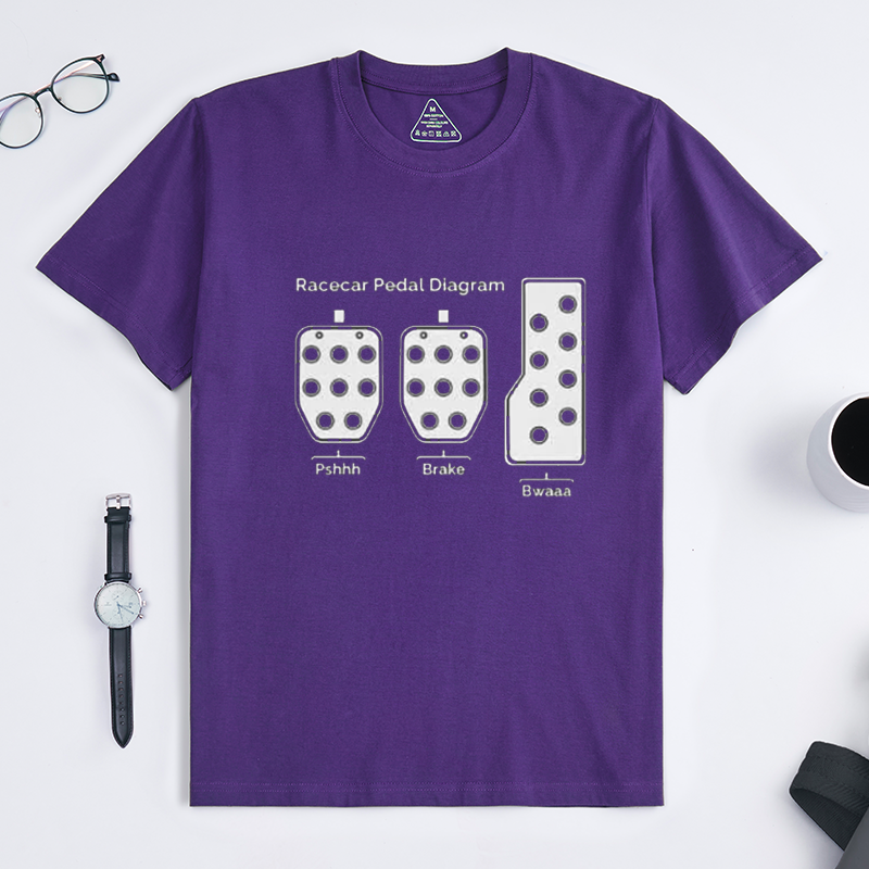 Funny Racecar Pedal Diagram Humor Crew Neck Short Sleeve T-Shirt for Turbo JDM Racing & Automotive Car Enthusiasts