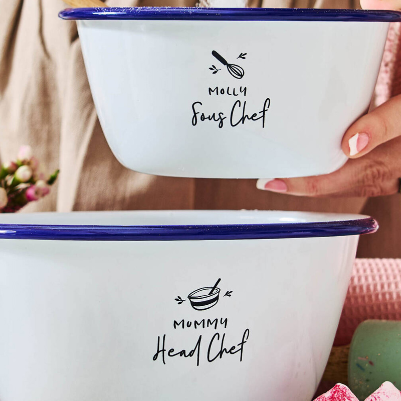 Personalized Daddy And Me Mixing Bowl Set Custom Enamel Bowl Set with Name Engraved Gift for Family Dad Kids Cooking Lover Gifts