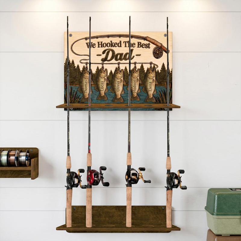 Personalized We Hooked The Best Dad Fishing Rod Holder with Kids Name Papa Grandpa Rod Holder Fathers Day Gift for Fishing Dad Grandpa