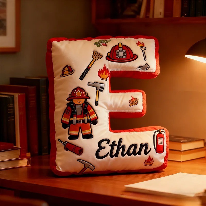 Personalized Firefighter Themed Pillow Custom Name Letter Pillow Custom Name Graphic 3D Print Pillow 