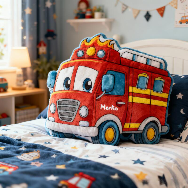 Personalized Fire Truck-Shaped Pillows with Customizable Names Fun Christmas Gifts for Boys