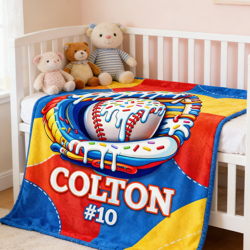 Personalized Baseball Blanket with Fun Ice Cream Drip Design for Baseball Enthusiasts