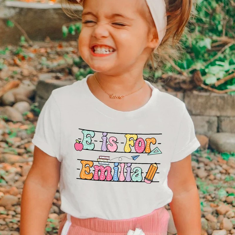 Personalized Alphabet Kids Shirt Custom Name Shirt for Kids Cute Kindergarten Shirt First Day of School Shirt