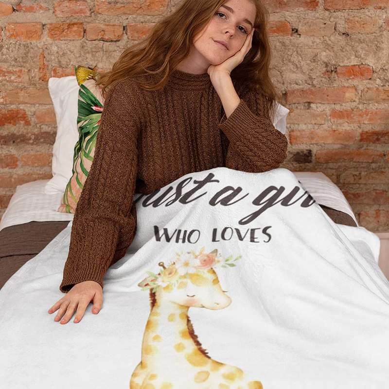 Personalized Just A Girl Who Loves Giraffe Floral Blanket with Name Birthday Gift for Girls