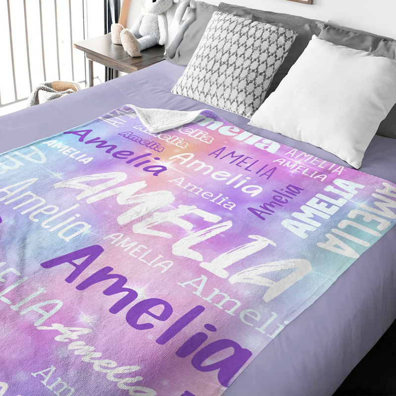 Personalized Colorful Gradient Soft Throw Blanket with Name Birthday Christmas Gift for Kids Adults
