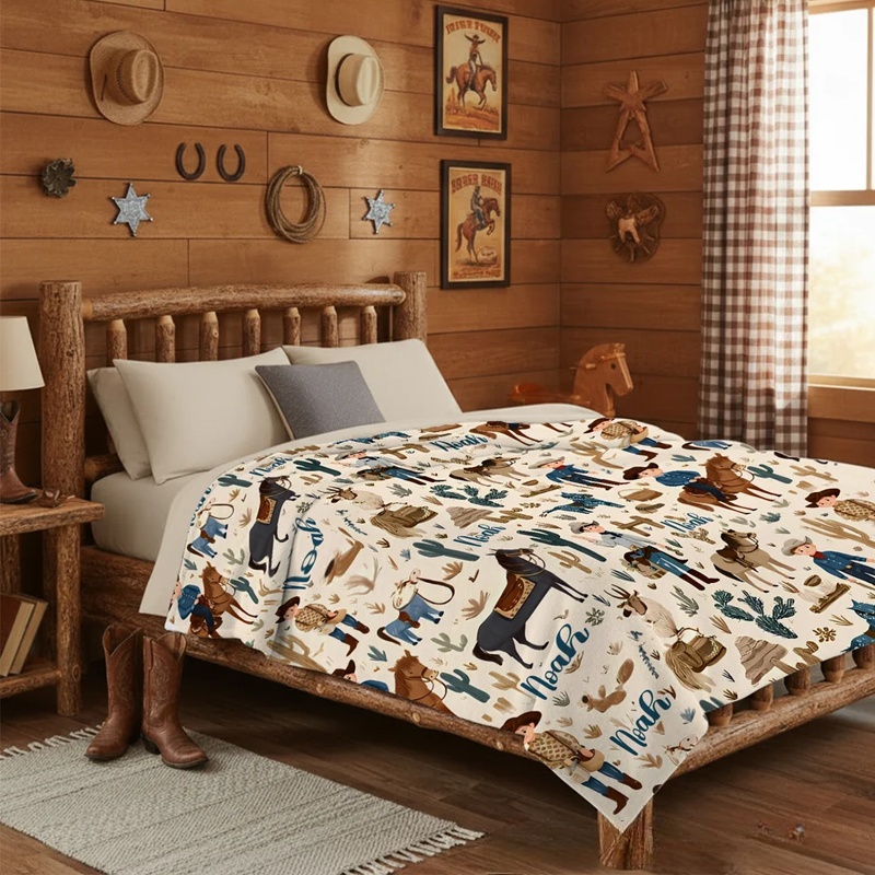 Personalized Western Cowboy Cow Horse Soft Throw Blanket with Name Birthday Anniversary Gift for Cowboy Country Lover