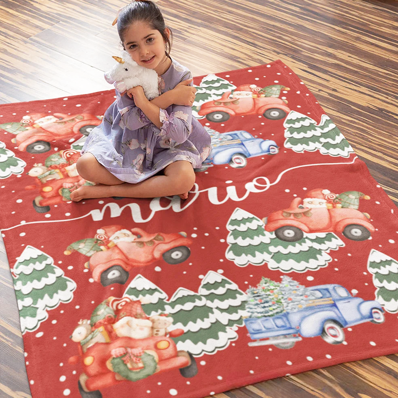 Personalized Santa Claus Cozy Soft Fleece Sherpa Blanket with Name Christmas Gift for Baby Kids