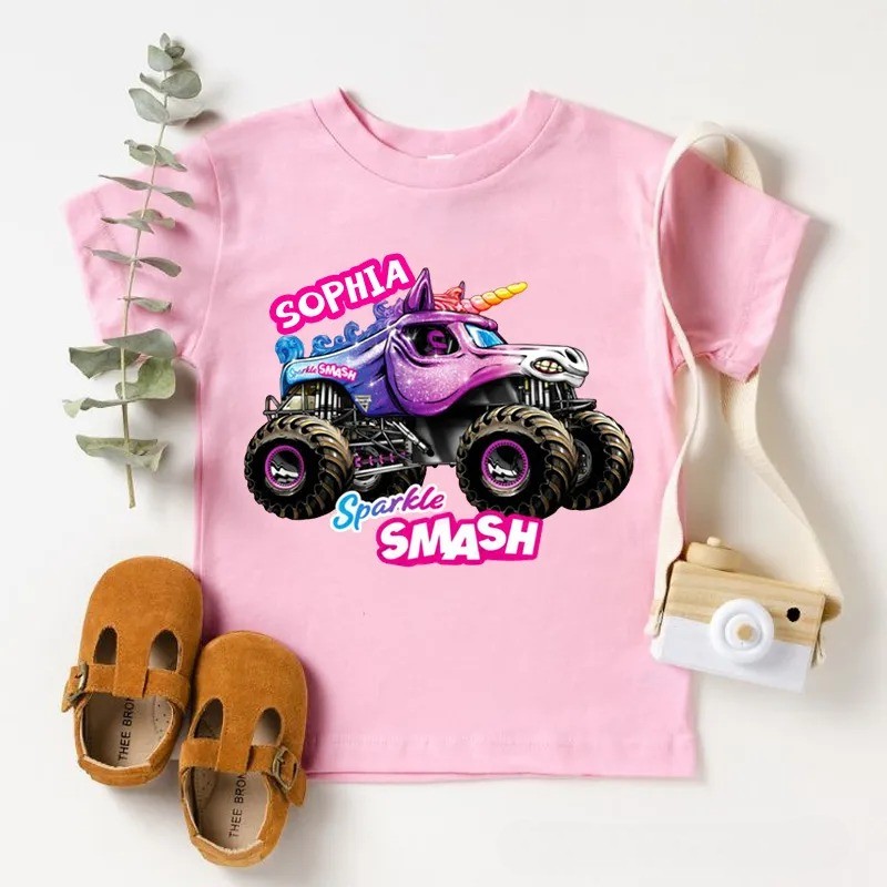 Personalized Trucker Jam of Sparkle Kids T-Shirt with Name Birthday Christmas Gift for Kids