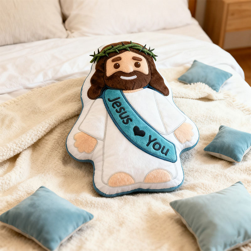 Personalized Cute Jesus Pillow with Sash Jesus Love You Custom Name Christian Jesus Pillow for Kids or Adults Religious Gift Prayer Corner Faith Gift