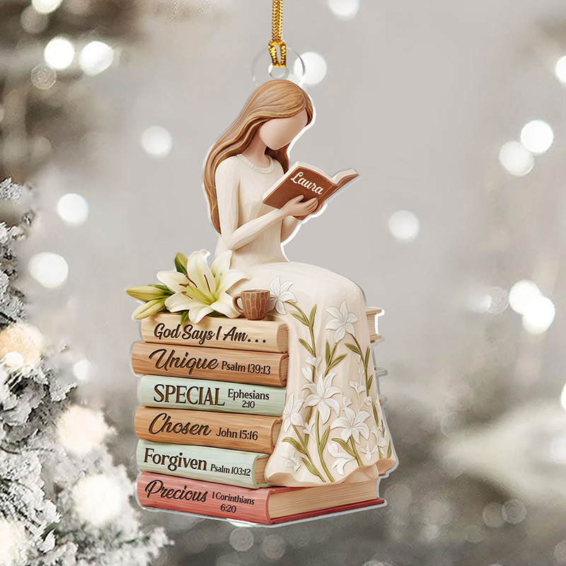 Personalized God Says I am Bible Verse Faithful Reflections Acrylic Ornament with Name Holiday Tree Decor Religious Gift Christmas Gift for Christian