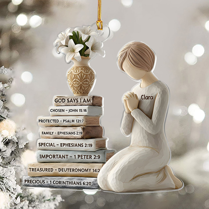 Personalized God Says I am Bible Verse Prayer Acrylic Ornament with Name Holiday Tree Decor Christmas Keepsake Religious Christmas Gift for Christian