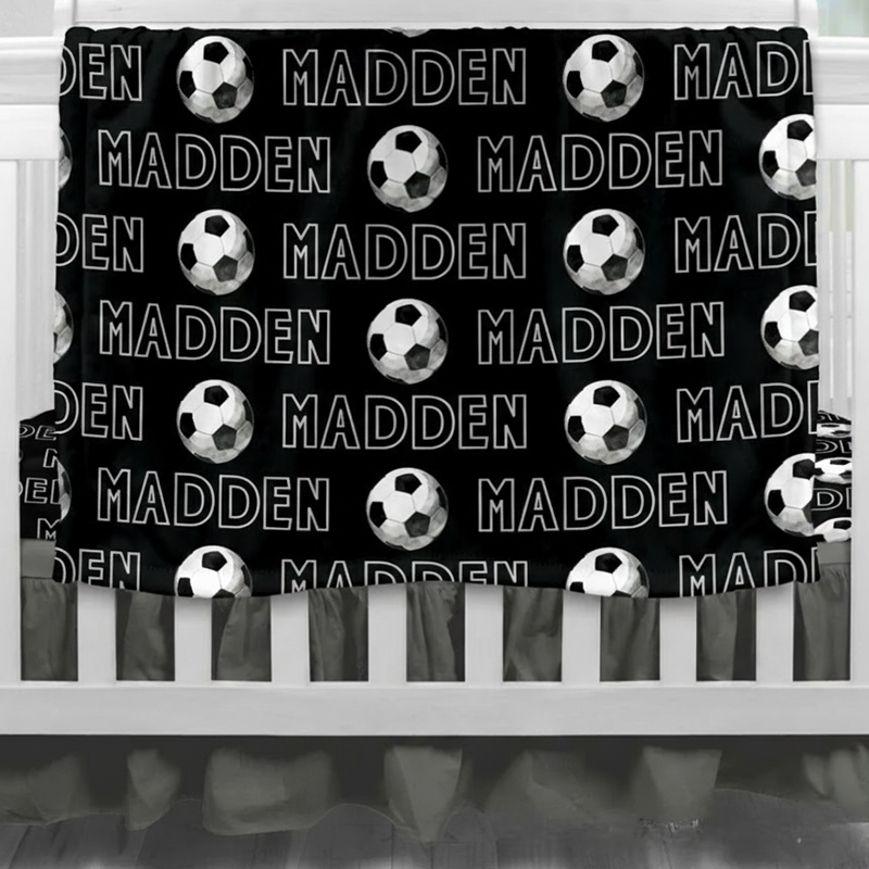 Personalized Soccer Baby Swaddle Blanket and Hat Set with Name Soft Fleece Sport Design Perfect Baby Shower or Newborn Gift