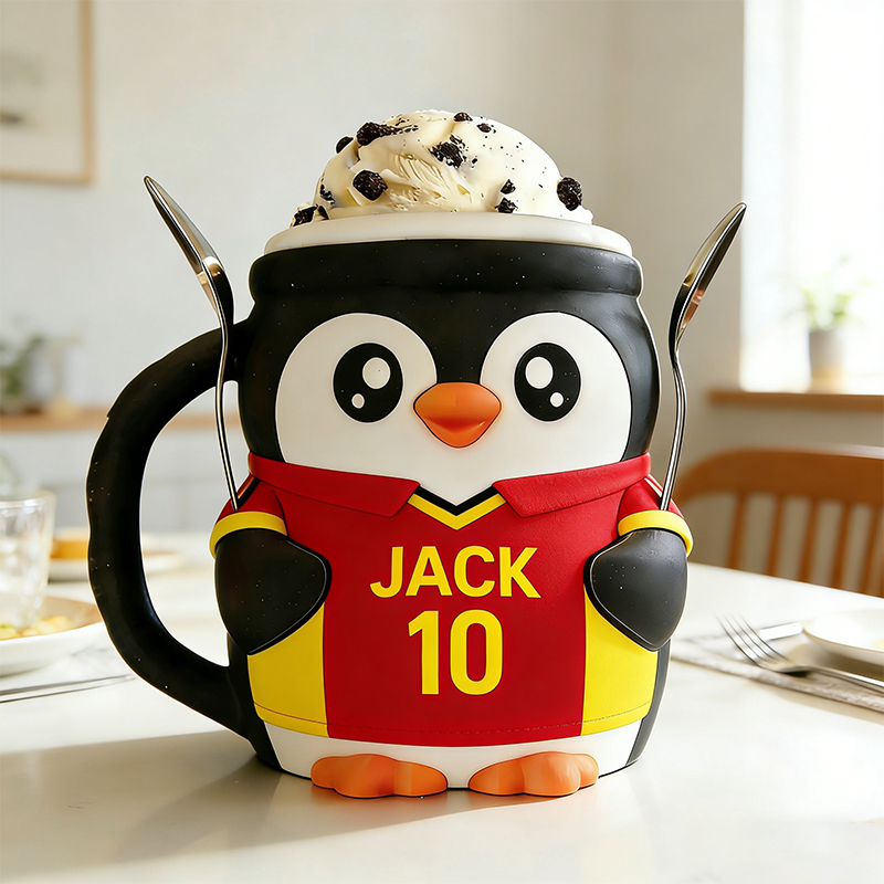 Personalized Soccer World Cup Penguin Ice Cream Pint Holder 3D Printed with Spoon Slots & Snack Drawer with Custom Details for Soccer Fans