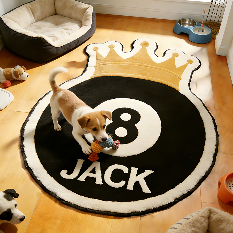 Personalized Billiards Rug with 8-Ball and Regal Crown Design and Custom Name for Pool Enthusiasts