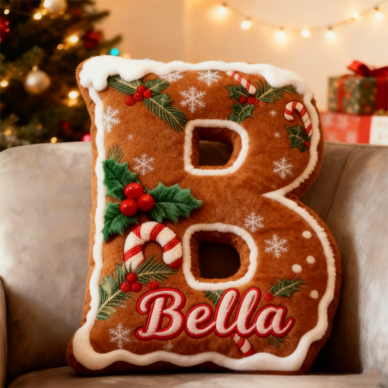 Personalized Gingerbread Man Initials with Name Graphic 3D Print Pillow Christmas Gift for Kids Birthday Gift