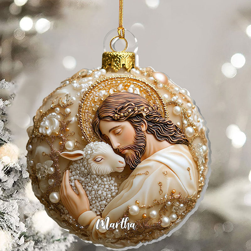 Personalized Jesus the Good Shepherd Acrylic Ornament with Name Jesus Embracing A Lamb Ornament Religious Christian Gift Faith Gift for Christmas