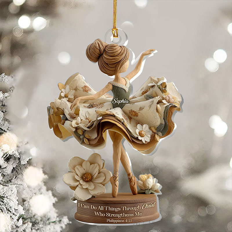 Personalized I can Do All Things through Christ Who Strengthens Me Ballerina Acrylic Ornament with Name Religious Christian Gift for Christmas
