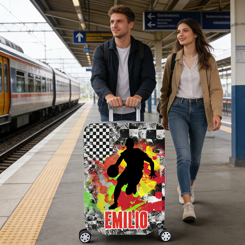 Personalized Basketball Luggage Cover with Bold Player Silhouette and Name for Basketball Enthusiasts