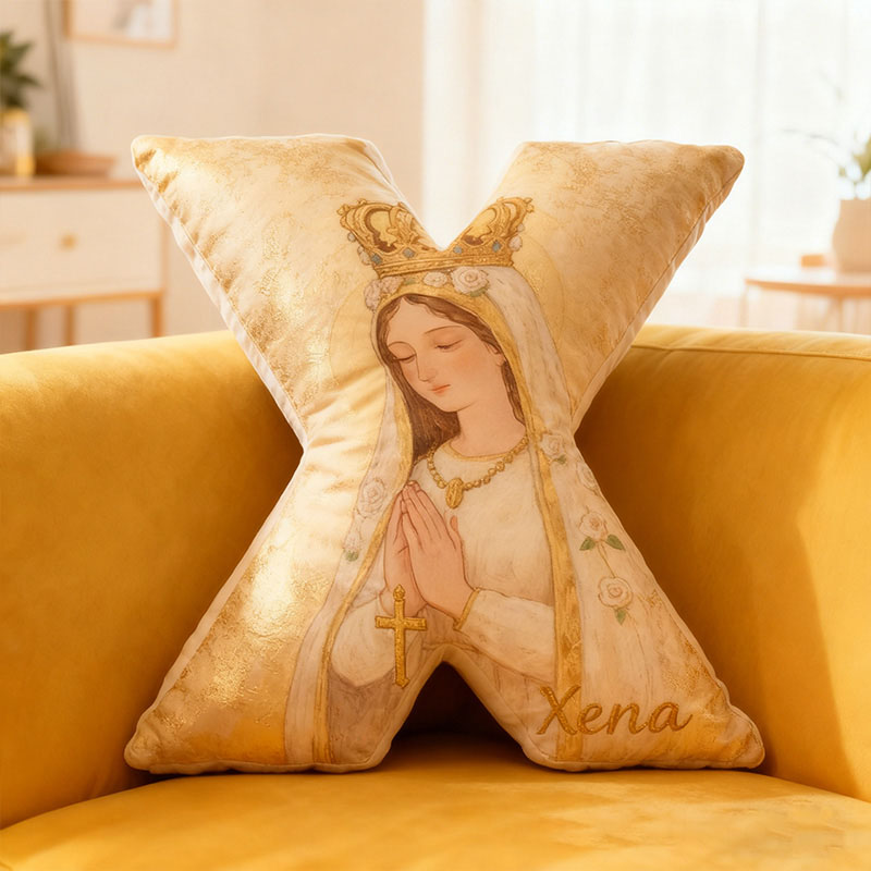 Personalized Virgin Mary Letter Pillow with Custom Name Religious Home Decor Catholic Gift for Her Prayer Gift Faith Gift Crown Cross Graphic 3D Print
