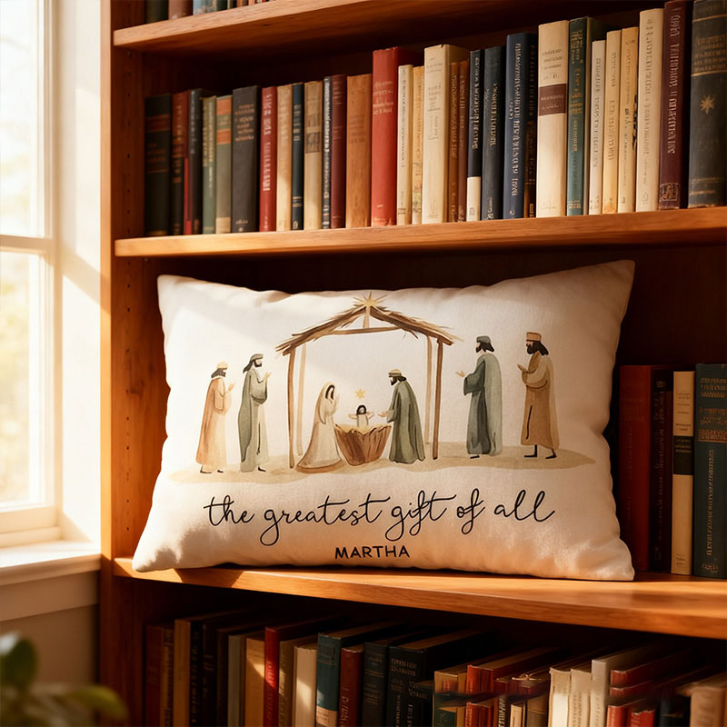 Personalized the Greatest Gift of All Christian Christmas Nativity Star Pillow with Custom Name Xmas Holiday Christian Décor Baby Jesus Religious Gift